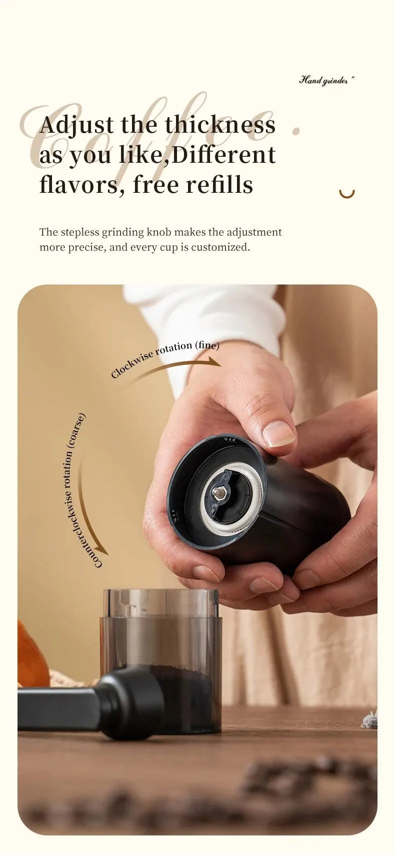 1pc Manual Coffee Grinder Portable Grinder Home Outdoors Travel Hand Crank Coffee Grinder Adjustable Bean Grinder